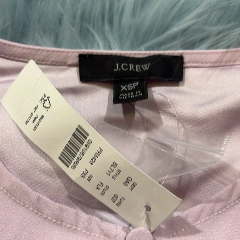 NWT J. CREW Puff-Sleeve Satin-Back Crepe Top in Lavender sz XSP